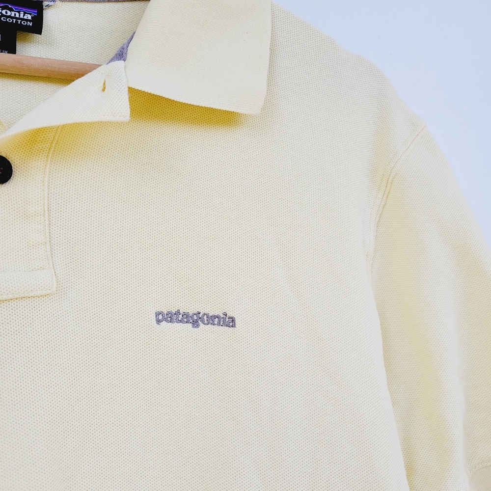 Patagonia Worn Wear mens Organic Cotton Banana Yellow Polo Shirt Size Medium - Picture 4 of 10